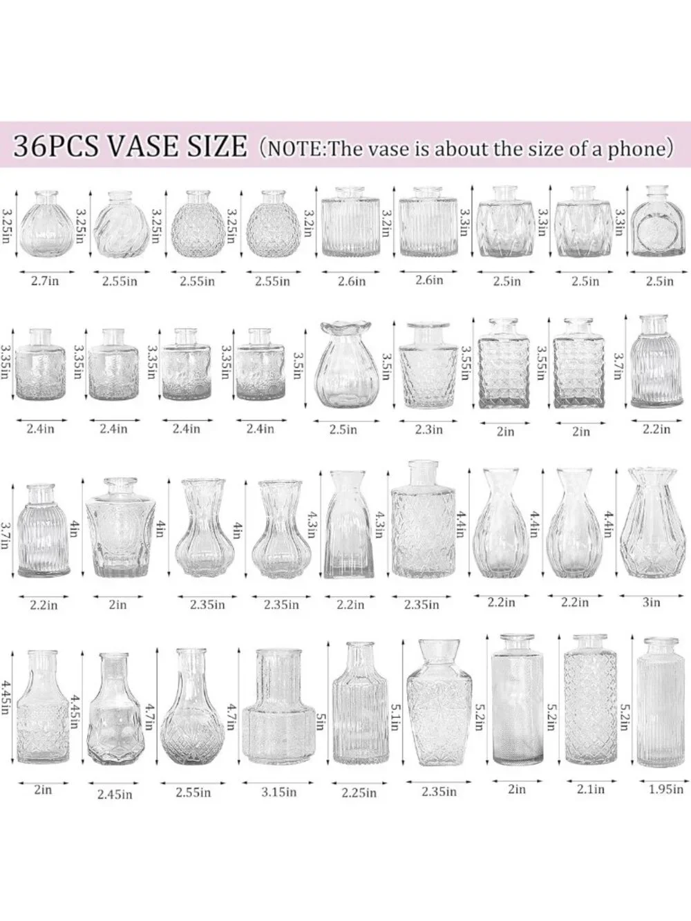 36Pcs Vintage Glass Bud Vases Set - Cute Clear Bottles for Rustic Decor